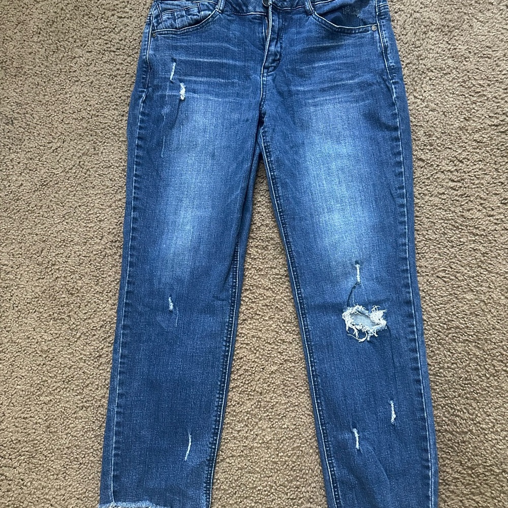 Democracy Distressed Ankle Jeans in Blue